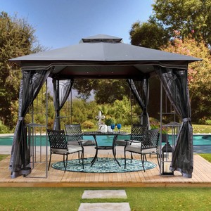 10x10 Modern OEHOME Outdoor Patio Gazebo <b>Canopy</b> Tent Ventilated Double <b>Roof</b> Detachable Mosquito Netting Outdoor Furniture - Product Image 3