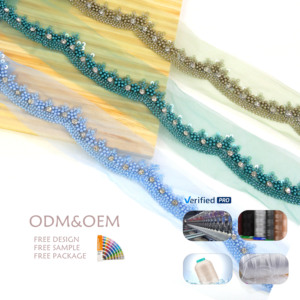 Tinh Tế Handmade 4Cm Chiều Rộng Đính Cườm Và Sequined Tinh Tế Vải Tuyn Ren Đính Trim Cho Thanh Lịch May Mặc Và Thủ Công Trang Trí - Product Image 1