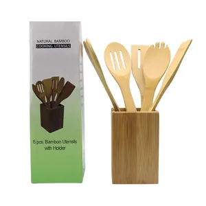 Ready To Ship Eco-friendly Bamboo Wood Spatula Cooking Utensil Set Holder For Tabletop Desk Organizer