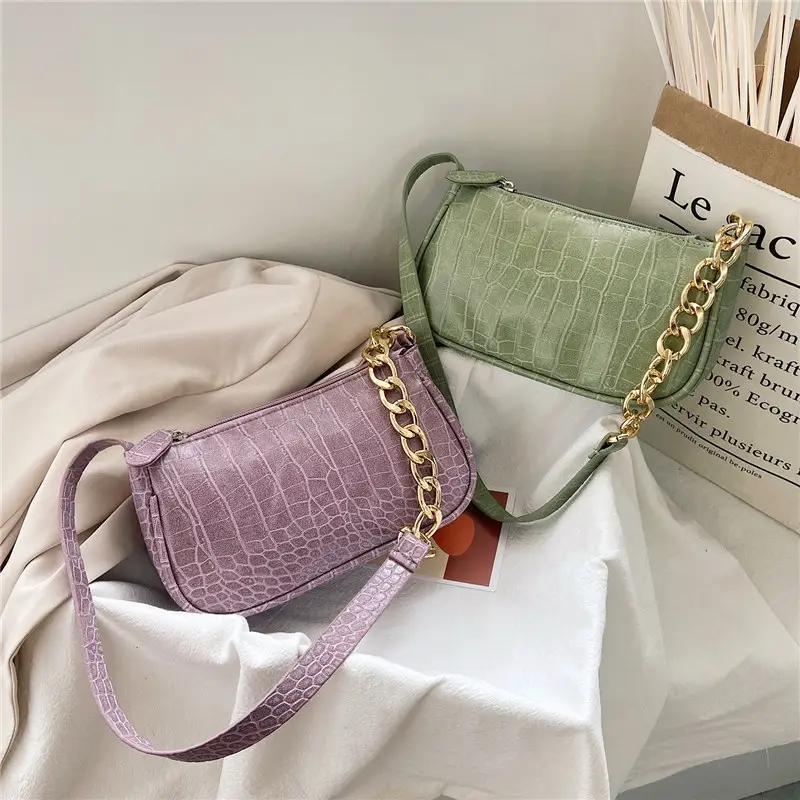 Elegante Achselrolle Sling-Handtaschen solide Farbe Kunstleder Damen-Schultertaschen Mode exquisite Damen-Einkaufstaschen Wechselgeldbörse