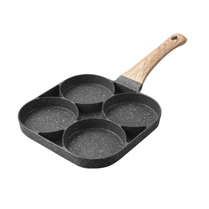 Four Hole Breakfast Pan Non Stick Coating Aluminum Frying Pan For Home Use With Wooden Handle - Product Image 3