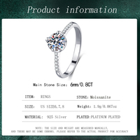 Bagues en Moissanite Éclatante 0,8 CT en Argent Sterling 925, Coupe Ronde Brillante, Bagues de Fiançailles Tendance pour Femme, Bijoux