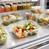 Transparante PET-onbedwelmingsverpakking met scharnierend deksel, recyclebaar, voor voedsel, wegwerpbaar, geschikt voor salade, sushi, afhaalmaaltijden, voedselveilig, groothandel