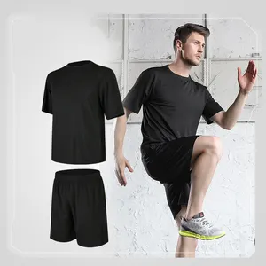 Quick Drying Fitness 2 Piece Round Neck Short Sleeve Sweat Suits Men Rash Guard Gym Fitness Sets