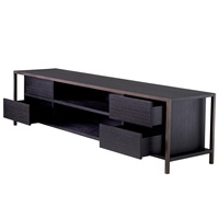 Meuble TV moderne et élégant pour salon, 87 pouces, en bois noir, avec rangement et structure métallique