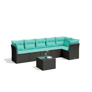 Set di Divani da Esterno in Polyrattan Nero, 7 Pezzi con Cuscini, Arredamento da Giardino in Stile Contemporaneo - Product Image 1