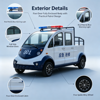 Voiture de patrouille électrique fermée 5 places pour visites touristiques, usage en station balnéaire, usine, sport, sécurité et communauté