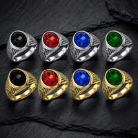 Cincin Pria JLM Wholesale Premium Titanium Steel Vintage Greek Key Oval Gemstone, Perhiasan Biker Statement