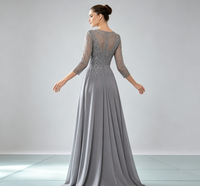 Robe de bal élégante en mousseline grise 2026, longue, style traditionnel chinois, coupe trapèze, magnifique robe de soirée grise perlée, manches 3/4