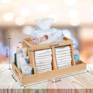 Boîte de rangement en bois pour bébé, plateau compartimenté multifonctionnel pour couches, lingettes et articles essentiels, 16,5x8,8x7,5 pouces - Product Image 1