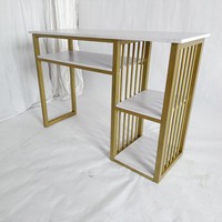 Table de manucure moderne blanche en cuir véritable avec structure métallique durable, plateau en MDF facile à nettoyer, table individuelle pour salons de manucure