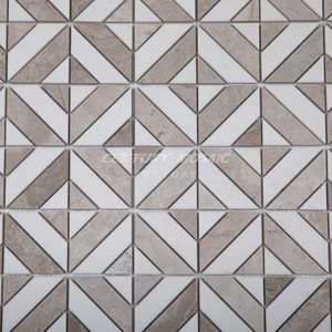 Mosaico del secolo pietra naturale marmo cucina Backsplash piastrelle mosaico Beige striscia <span class=keywords><strong>bianca</strong></span> bagno mosaico piastrelle decorazione della pavimentazione della parete - Product Image 2