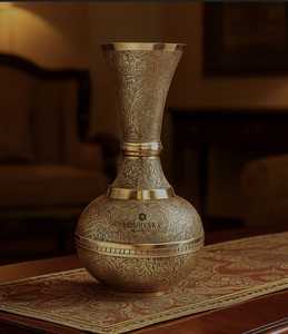 Vintage Brass <b>Flower</b> Vase Engraved Floral Planter Round Decorative Vessel for Home Wedding <b>Artificial</b> <b>Flower</b> Eco-Friendly - Product Image 5