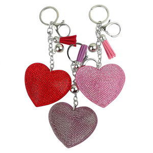 Korean Velvet Bling Crystal Rhinestone Keychain Heart Shaped Purse Charms for Women and Girls