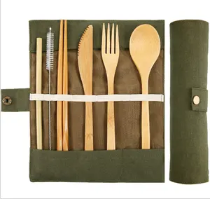 Bio Degradable Bamboo Fibre Tableware Reusable Bamboo Flatware Set with Portable Storage Case Best for Office and School Lunch