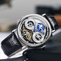 ON6837 ONOLA Montre homme automatique à double fuseau horaire, squelette entièrement automatique, bracelet en cuir, étanche, montre automatique pour homme