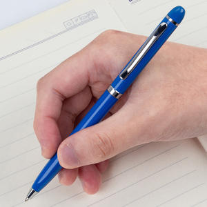 Stylo à bille publicitaire en métal classique personnalisé avec logo gravé, bleu vert, pour hôtel d'affaires - Product Image 3