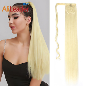 Alileader 34inch clip trong Pony đuôi hairpieces Ombre tổng hợp tóc quấn quanh dài thẳng đuôi ngựa mở rộng cho phụ nữ - Product Image 6