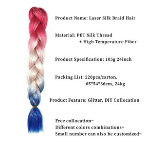 24 pouces coloré soie paillettes Jumbo tresse brillant coloré <span class=keywords><strong>boxe</strong></span> africaine tresse Ombre couleur Laser soie tresse cheveux - Product Image 3