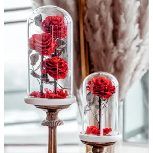Golden supplier eternal rose glass dome red rose glass dome preserved flower rose glass dome