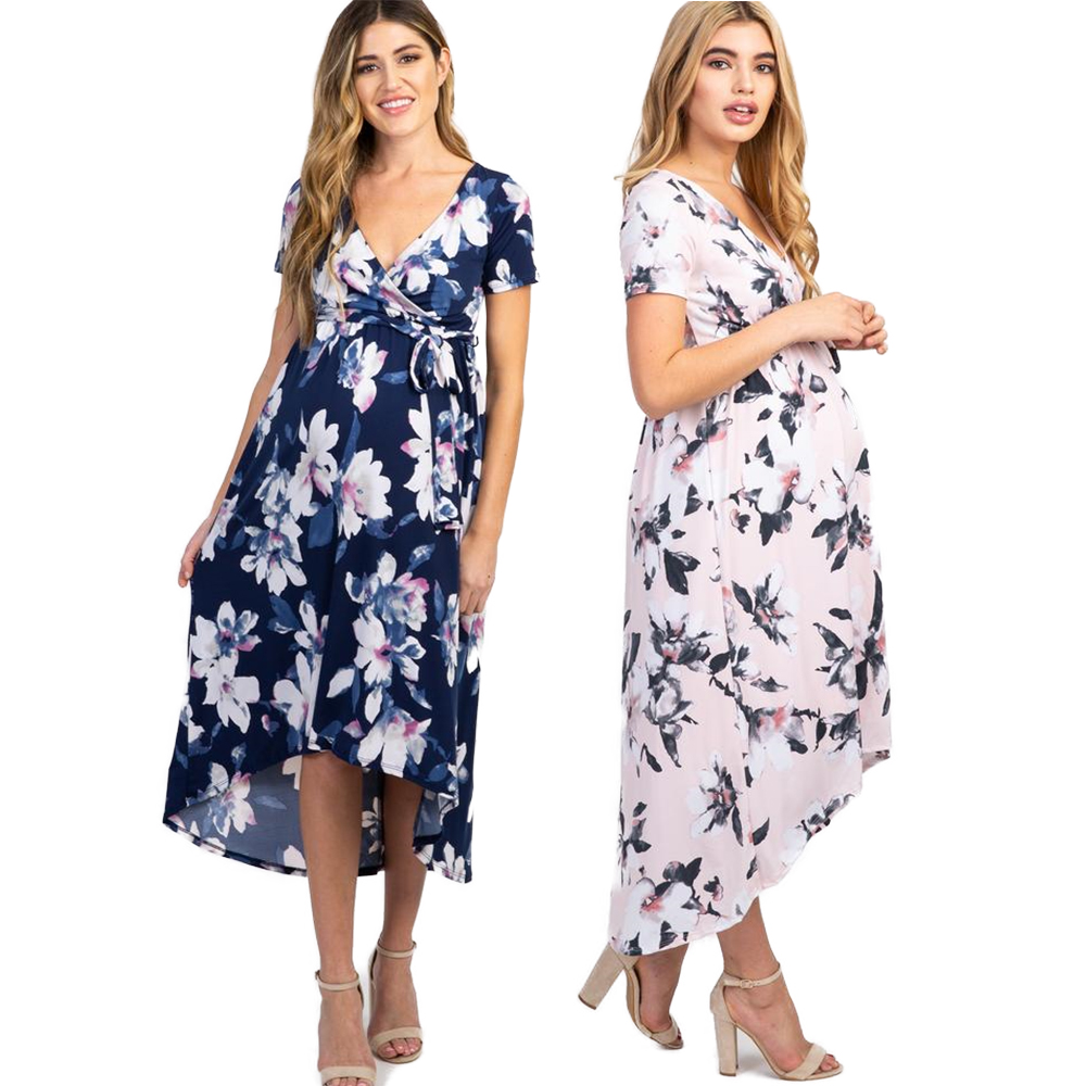 Длинное платье для беременных для вечеринки фотосессии темно-синее Цветочное платье для беременных