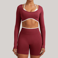Camiseta Deportiva de Yoga para Mujer, Manga Larga, Sin Costuras, 2 en 1, Espalda Descubierta, Secado Rápido, para Gimnasio, Running y Fitness