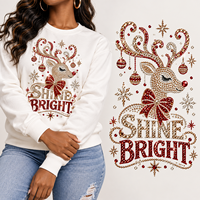 Transferts thermocollants personnalisés de Noël en strass, motifs brillants à repasser pour sweat-shirts et t-shirts, logos 3D DTF, patchs thermocollants