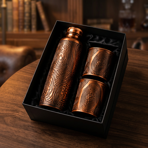 Ensemble de flacons et tasses en cuivre gravé vintage, coffret cadeau portable pour cadeaux d'affaires - Product Image 1