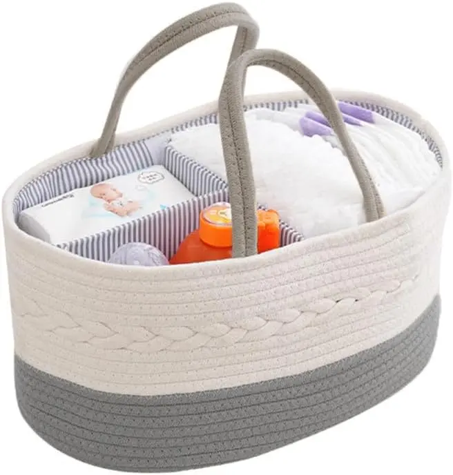 Portable Nappy Tote Bag Baby Woven Diaper Caddy Organizer Diaper Basket with Dividers