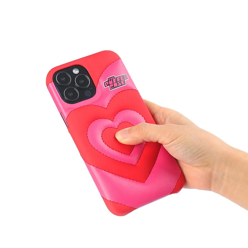 Casing Ponsel Kulit PU Motif Kustom Jaket Cinta Merah Muda untuk Iphone 13 12 11Pro Xs 7 8 SE North Puffer Casing Ponsel