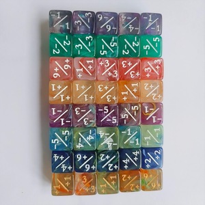 Dés de jeu à angle droit en acrylique brossé de 16 mm, thème alphabet énergétique positif et négatif, trois couleurs mélangées - Product Image 1