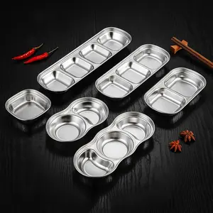 Wholesale Korean Silver Gold 3 Compartments Stainless Steel Dinner Serving Plates Sushi Seasoning Mini Dishes