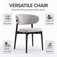 Chaise de salle à manger contemporaine en coton et lin gris clair, chaise d'appoint avec structure en bois noir pour café, salon et salle à manger