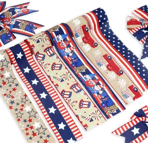 Патриотические звезды полосы Проводная лента с принтом на заказ атласный корсажный флаг Рождественская лента для праздника крафтовое украшение