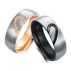 Personalized Titanium Steel Waterproof No Fade <b>Couple</b> <b>Ring</b> with Zircon Heart-Shaped Wholesale Stainless Steel Jewelry for Gift - Product Image 3