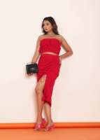 Ensemble coordonné pour femme : Haut tube rouge avec jupe à cordon de serrage – Tenue d'été élégante pour soirée, coupe confortable, légère et tendance, style décontracté