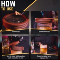Kits de fumage pour whisky, ensemble d'outils de bar |   Torche à quatre flammes en bambou et boîte cadeau avec 6 copeaux de bois |   Sans butane |   Barman