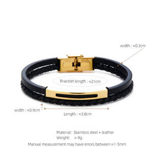 Custom Non Tarnish <b>Men</b> Bracelet Luxury 14k 18k Gold Plated 316l Stainless Steel Multi-layer Leather Braided Bracelet for <b>Men</b> - Product Image 6