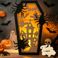 Boîte en bois personnalisée pour bougie artisanale d'Halloween, découpe laser, motif cercueil, rangement 3D superposé squelette et crâne avec contreplaqué découpé au laser