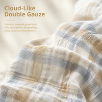 Parure de lit haut de gamme 4 pièces en gaze double couche, jacquard rayé, mousseline de polyester, résistante aux plis, toutes saisons