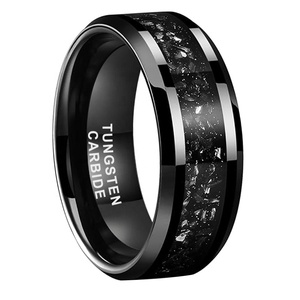 Coolstyle đồ trang sức 8mm vát cạnh Mens Womens Thời Trang Đính hôn đám cưới ban nhạc Titan chip Inlay Đen tungsten carbide Nhẫn - Product Image 1
