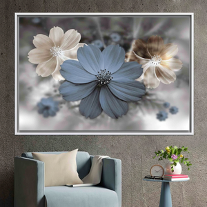Modern Floral <b>Canvas</b> Art: Elegant Gray Bedroom Decor Print,WHITE <b>FRAMED</b> <b>CANVAS</b> - Product Image 3