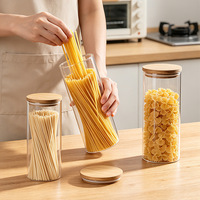 Stoples Kaca Borosilikat dengan Tutup Bambu Anti UV untuk Makanan, Stoples Kaca Kedap Udara untuk Bumbu, Stoples Kaca untuk Pengalengan, Stoples Kaca untuk Madu