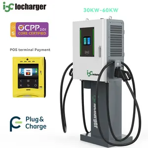 محطة شحن كهربائية تيار مستمر 30 كيلووات و60 كيلووات طراز ISO15118 icharger سريع تيار مستمر CHAdeMO CCS-2 OCPP 1.6J OCPP 2.0.1 V2G