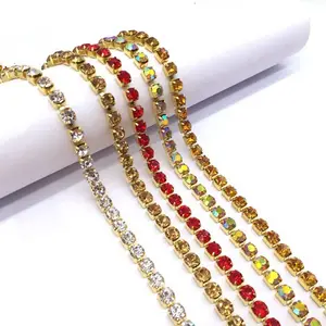 gold plated brass claw setting crystal diy garment accessories bag decorative diamond jewelry ornament chain sewing rhinestones