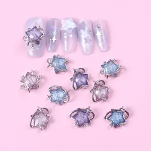 Tszs Star 3d Roze Blauw Paars Mix Kleur Nail Charms Starlight Holo Design Juwelen Schattige Kristallen Legering Nail Art Decoratie Benodigdheden