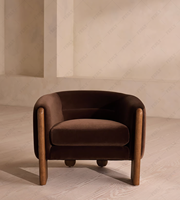 Fauteuil individuel Ferly contemporain en velours moelleux, chaise d'appoint avec pieds en bois pour chambre, salon ou appartement
