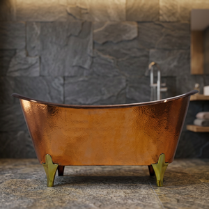 Baignoire autoportante vintage en cuivre à pieds de griffe, ovale courbée, pour salle de bain de luxe - Product Image 4