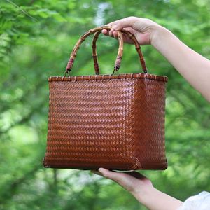 Handmade Bamboo Woven Bag Square Dark Red Women's Eco Friendly Handbag Tea Ceremony Storage Bag - Product Image 2
