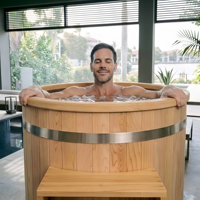 Baignoire de trempage froide tout-en-un en bois de cèdre de luxe Soundhon avec couvercle et échelle